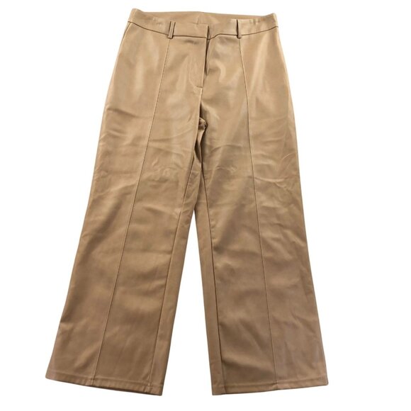 7 For All Mankind Womens Pants Large Faux Leather Wide-Leg Trousers Tan Preppy - Picture 2 of 12